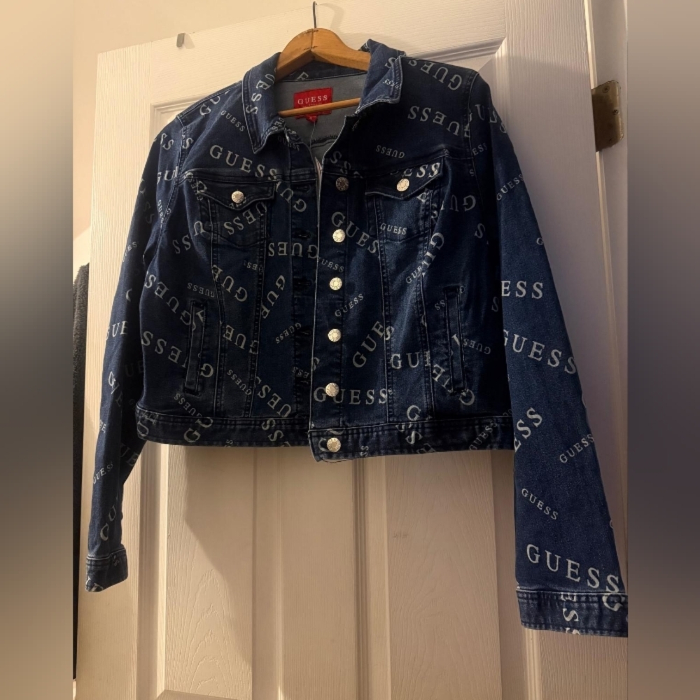 GUESS Dark Blue Logo All-Over Denim Jacket